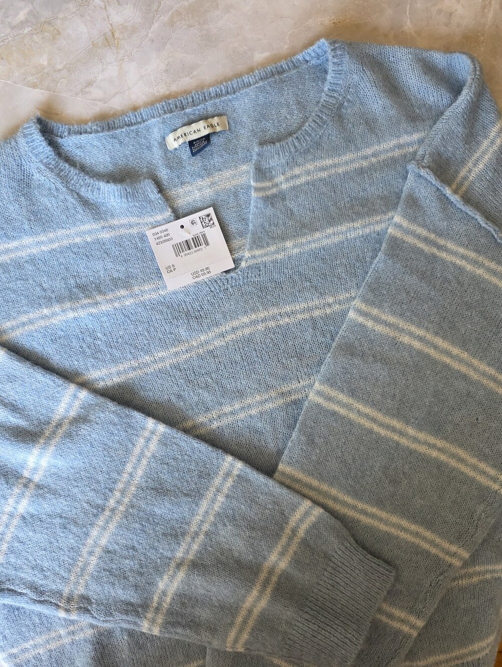 American Eagle Whoa So Soft Striped Pullover Sweater S Coastal Oversized Slouchy